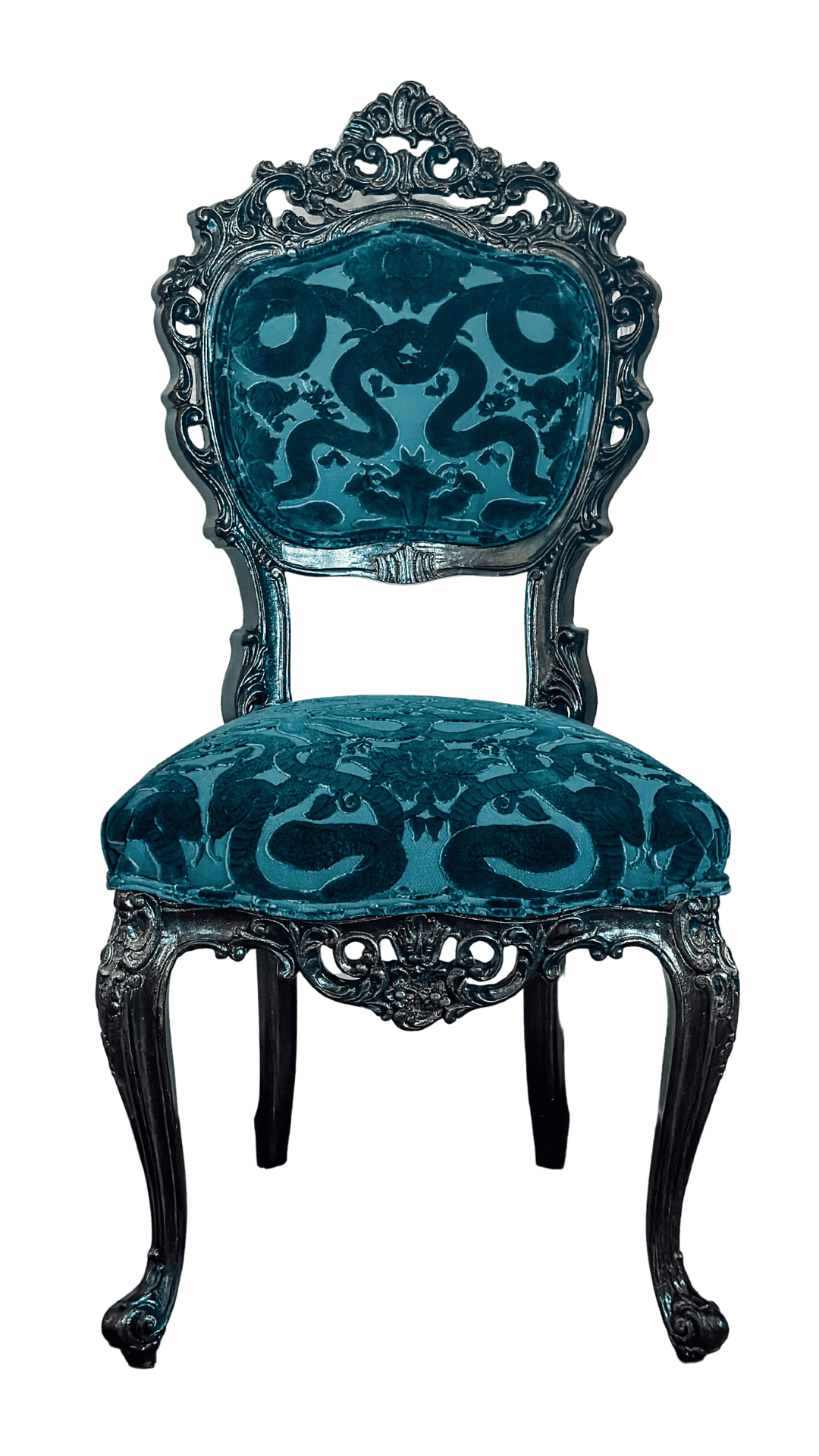 Upholstered Antique Dining Chair Repurposed in Turquoise and 