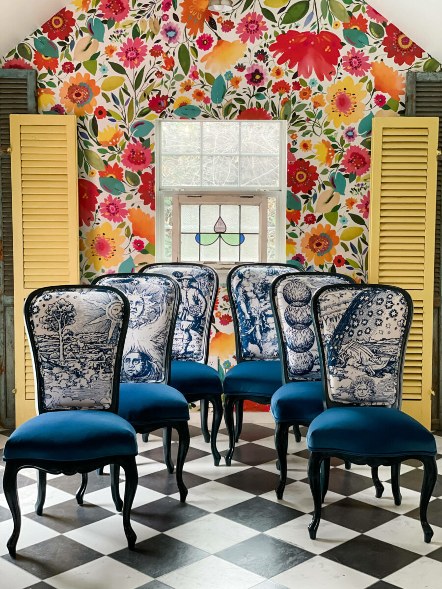 How Modern Toile Dressed Up Some Old-Fashioned Chairs - Chair Whimsy