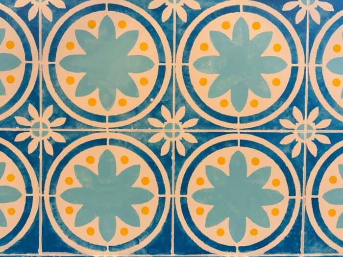 Tiles painted with the grout lines.
