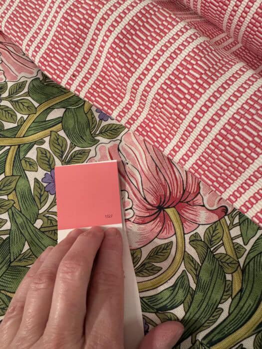 The radiant rose paint color with the two fabrics.