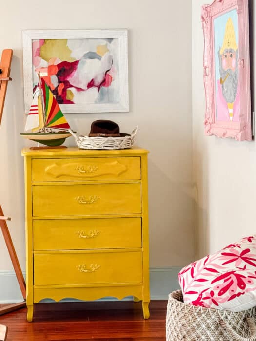 Picture of yellow painted dresser.