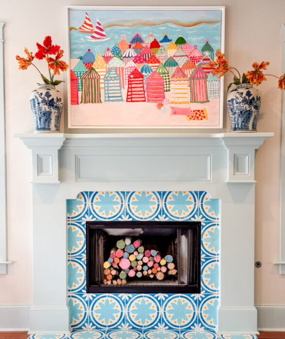 Cabana Row colorful beach cabana painting art print by Wendy Conklin Chair Whimsy