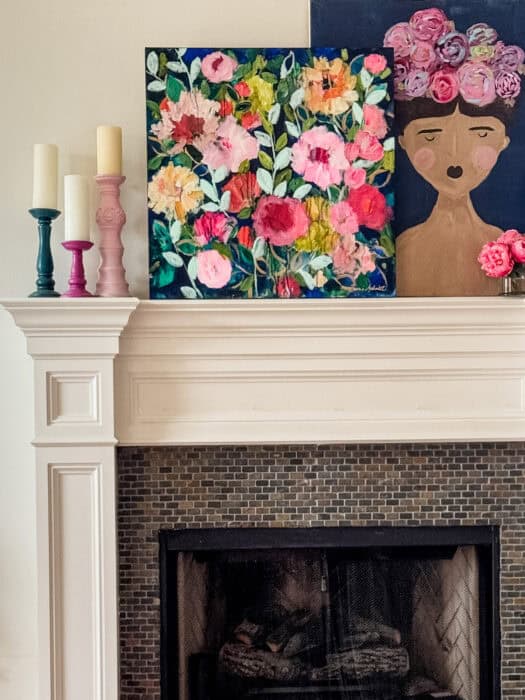 Original painting by Carrie Schmitt displayed in colorful eclectic living room