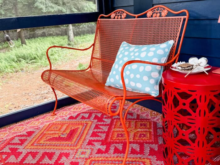 orange bench with red table