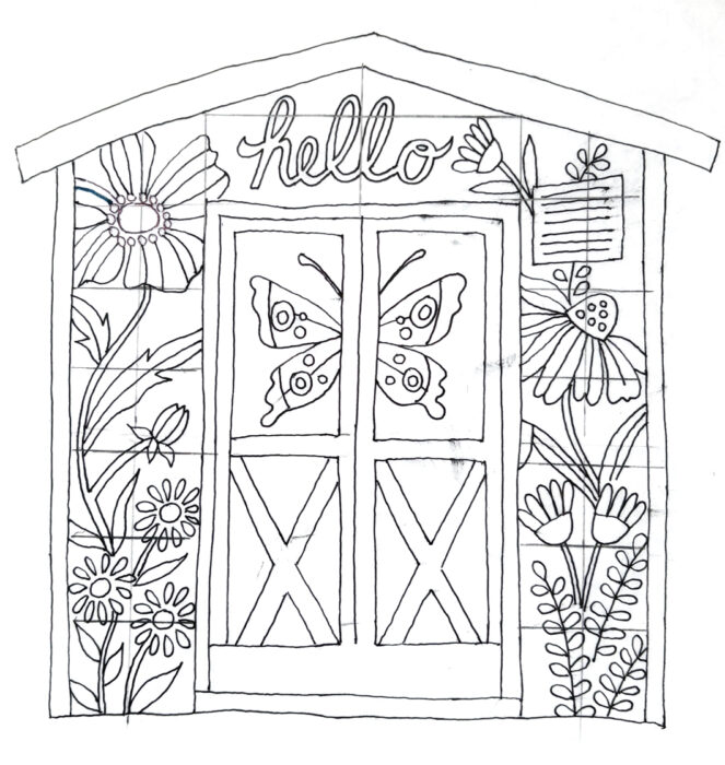 Side shed with grid outline