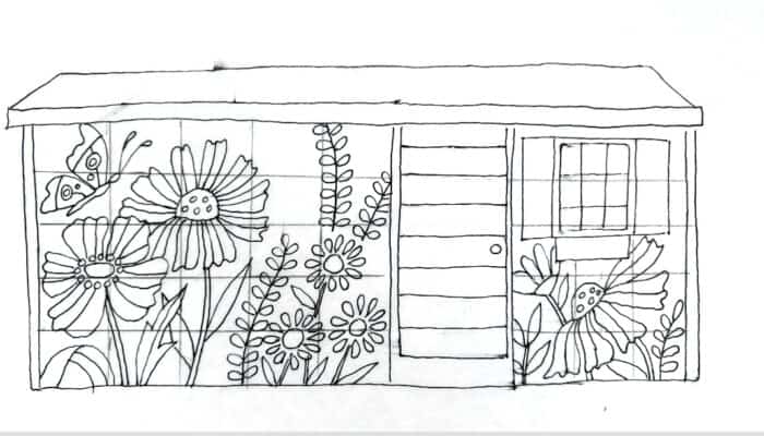 shed drawing with grid outline