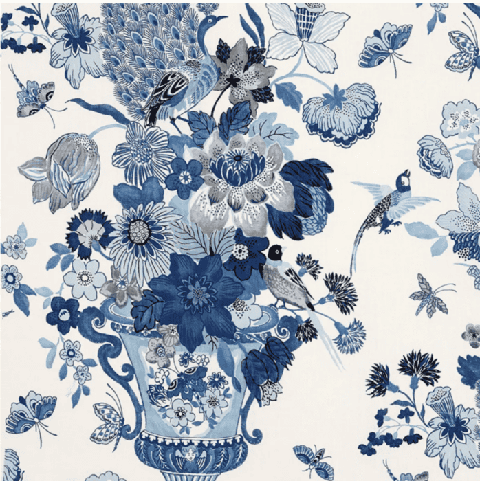 Lansdale Bouquet fabric by Schumacher in blue and white