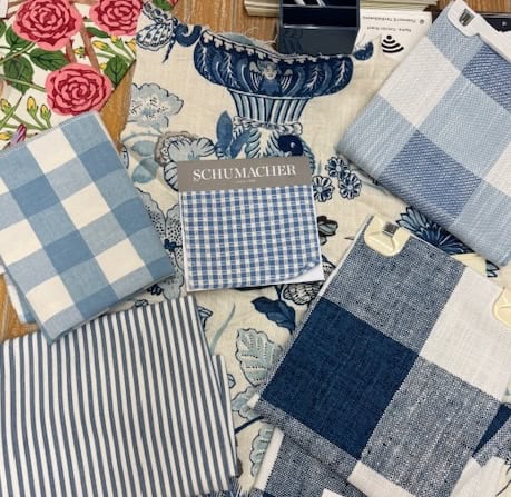 Picture showing fabric selections in checks and stripes.